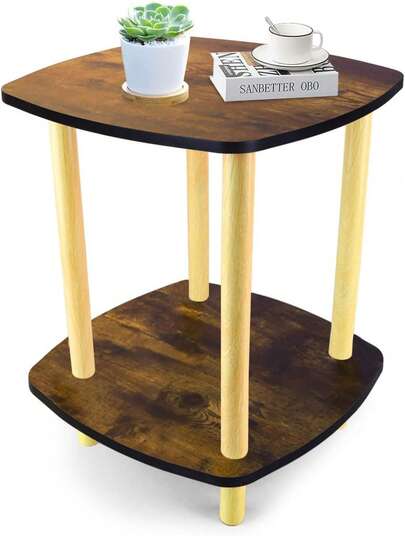 MUÜNSOY Mesa auxiliar de 2 niveles, mesa cuadrada moderna minimalista para sala de estar, dormitorio, balcón, mesa de café, gran mesita de noche de 40 * 40 * 54CM blanca