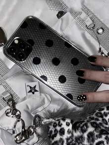 优雅黑色波点蕾丝图案透明软壳手机壳，兼容 17 Pro Max、17 Pro、17、16 Pro Max、16 Pro、16、15 Pro Max、15 Pro、15、14 Pro Max、14 Pro、14、13 Pro Max、13 Pro、13、12 Pro Max、12 Pro、12、11，浪漫创意防震后盖，送给女孩的礼物，情侣礼物。 - 黑色蕾絲波點 - 查看 2