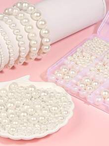 200/1200 Pcs Pearl Beads For Jewelry Making, 5 Size Round Pearls For Bracelets Making Kit Small Pearl Filler Beads With Hole For DIY Craft Necklace Earrings - Pearl Set - View 2
