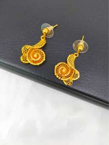 2pcs Gold-Plated Floral Jewelry Set: Necklace And Earrings, Suitable For Weddings, Parties, Holidays, Gifts For Mom, Girlfriend, Sister - Yellow Gold - View 4