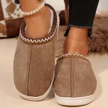 Winter Warm Slippers For Womens Solid Color House Shoes Plush Lining Soft Sole Cotton Fuzzy Slippers Bedroom Slippers Indoor Outdoor - 杏色 - 查看 7