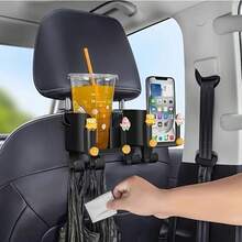 2pcs Car Back Seat Storage Organizer, With Cup Holder, Phone Holder And Hooks, Compartmentalized Storage For Clutter, Efficient Use Of Car Space, Practical Storage Accessory For Road Trips - Cup Holder Hook + Multi-functional Hook - View 1