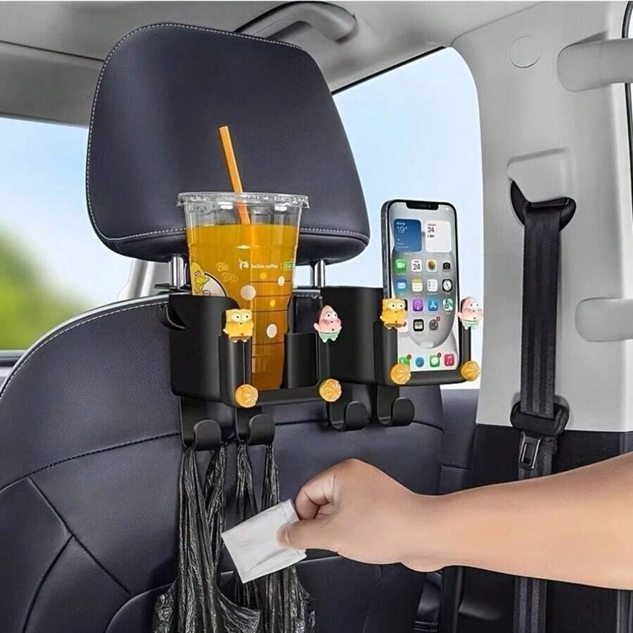2pcs Car Back Seat Storage Organizer, With Cup Holder, Phone Holder And Hooks, Compartmentalized Storage For Clutter, Efficient Use Of Car Space, Practical Storage Accessory For Road Trips - Cup Holder Hook + Multi-functional Hook - View 1