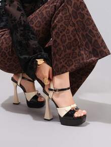 Fashionable Color Block Waterproof Platform High Heel Sandals, Sexy Party Shoes, Open Toe Stiletto Heels - Apricot - View 9