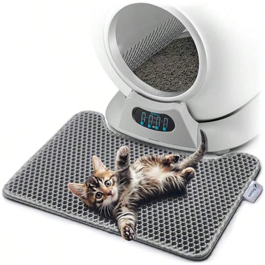 Tapete de arena para gatos de 19.7 x 15.7 pulgadas tapete de atrapamiento de arena pequeña de doble capa impermeable y a prueba de orina antideslizante fácil de limpiar atrapa litros protege - Alfombra gris para gatos - Ver 1