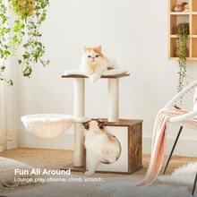 FEANDREA Árbol pequeño para Gatos para Gatitos Torre Moderna para Gatos de Interior condominio para Gatos con Postes rascadores Cojines Lavables extraíbles marrón rústico UPCT122X01 - como en la foto - Ver 3