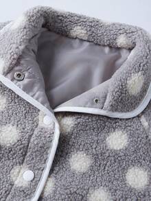Womens Fall Winter Fleece Jacket Dot Pattern Long Sleeve Lapel Button Down Sherpa Coat - Gris - Ver 3