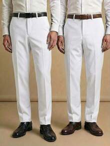 Men's 2-Piece Set - Men's Tailored Slim Fit Executive Polyester Dress Pants, Classic Formal, Lightweight And Stylish. - Trắng và Trắng - Xem 1