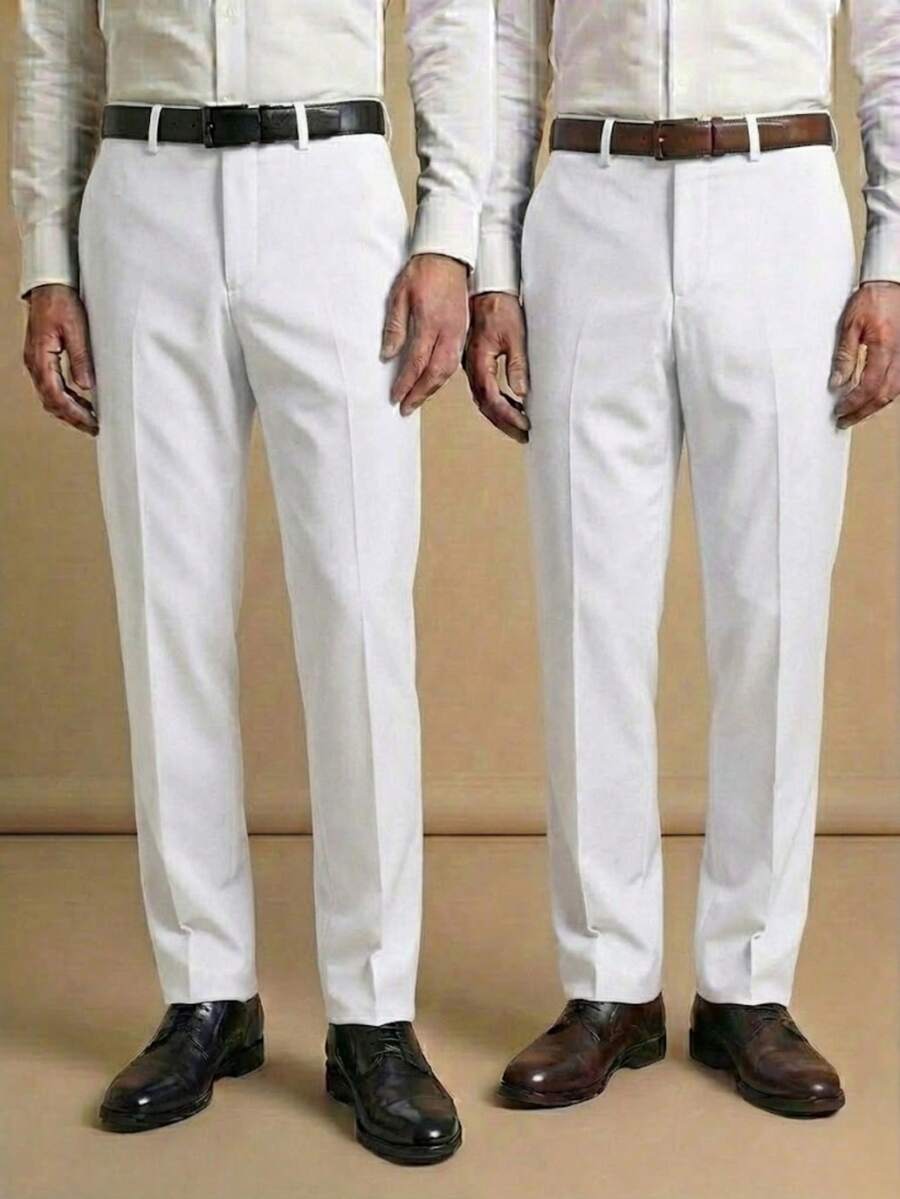 Men's 2-Piece Set - Men's Tailored Slim Fit Executive Polyester Dress Pants, Classic Formal, Lightweight And Stylish. - Trắng và Trắng - Xem 1