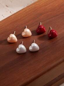1pair Retro Minimalist Red Heart Earrings, Suitable For Daily And Party Wear