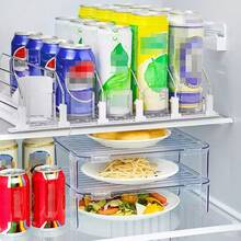 2pcs Beverage Can Dispenser, Refrigerator Bottle & Can Organizer With Upgraded Dual Layer Shelves And Positioning Clips, Kitchen Storage, Closet Organization, Desktop Storage - Multicolor - View 2