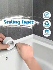1 Roll Of Waterproof White PVC Self-Adhesive Tape -Perfect For Bathroom, Sink & Kitchen -Super Strong Stickiness! Home Bathroom Decor Fall Decor Back To School - 白色 - 查看 1