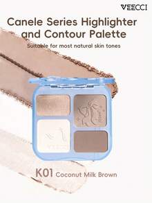 VEECCI Canele系列高光修容盘，打造自然面部光泽，哑光质地，适用于脸颊和鼻梁，3D提亮，多功能设计，新手友好 - K01 Coconut Milk Brown - 查看 1