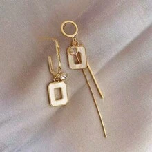 Asymmetrical Drip Oil Square Pendant Earrings For Women, Personalized Versatile Tassel Earrings For Daily, Party, And Gathering - Earrings - View 11