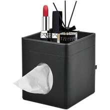 Funda para Caja de Pañuelos de Cuero PU con Bandeja, Soporte Cuadrado Organizador para Pañuelos Faciales, para Baño, Dormitorio, Oficina y Coche (Negro)(default) - Multicolor - Ver 2