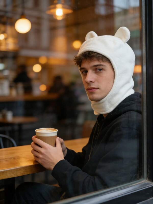 Cute Plush Bear Ear Head Cover - Kawaii Cosplay Role-Play Costume Accessory For Daily & Costume Outfits, Made Of Polyester