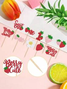 20pcs Berry Theme 1st Birthday Party Decorations, Sweet Strawberry Cake Decor, Shiny Delicate Berries, Suitable For Baby's 1st Birthday Cake Decor, Baby Shower, 1st Birthday, Toddler's 1st Anniversary, Anniversary Celebration - Multicolor - View 4