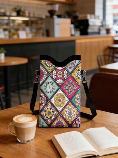 彩色曼陀罗拼布图案手机钱包，多功能旅行收纳包，斜挎手机钱包，可机洗，简约设计，适合存放洗漱用品和小物件，是旅行、度假、商务、健身和露营的理想之选，时尚配饰