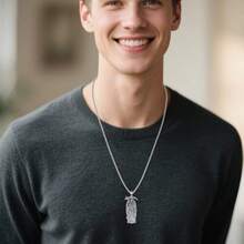 Collar plata hombre diseño cruz santa muerte diseño religioso protector amuleto halloween - como en la foto - Ver 6