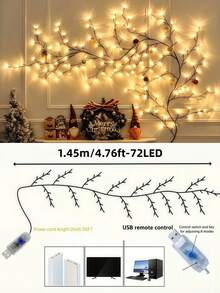 1 cuộn dây đèn giả dài 2,3m (7,55ft), mềm mại và dễ uốn cong, dùng nguồn USB, 8 chế độ chiếu sáng, thích hợp trang trí tường trong nhà, phòng ngủ hoặc phòng khách, tuyệt vời cho trang trí mùa đông/mùa xuân, đám cưới, tiệc tùng, ngày Valentine và làm quà tặng. - màu nâu - Xem 15