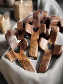 1-Piece Walnut Wooden Cross, Hand-Carved Thumb-Sized Pocket Cross With Smooth Finish For Prayer, Meditation, Gift-Giving, Home Altar, Church Events, Easter, Christmas, Wedding, Baptism - Meaningful Keepsake For Christians, Religious Collectors, Woodcraft Enthusiasts & Spiritual Seekers - 棕色 - 查看 5