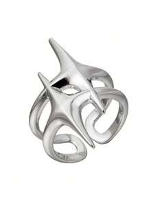 Anillos abiertos de color plateado de cobre con estrellas para mujeres y hombres, anillos de pareja ajustables de estilo vintage, joyería de regalo - Estrella - Ver 3