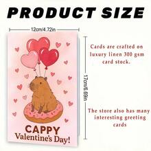 1 Cute Capybara Valentine's Day Card With Heart Balloon - Pink And Red Macaron Design, "Happy Valentine's Day" Text With Envelope, Perfect For Couples, Friends And Lovers, Romantic Greeting Cards | Fun Designs | Decorative Envelopes - 紅色 - 查看 3