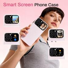 TFT高清屏幕手机壳，多功能智能窗口，消息通知，自定义拨号，后置摄像头自拍预览，音乐控制，超薄半包设计，实用小工具，智能投影手机壳，自拍显示器屏幕 - 彩色 - 查看 2