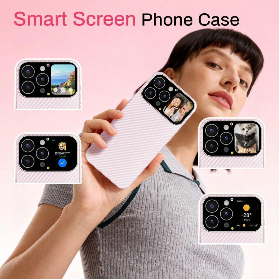 TFT高清屏幕手机壳，多功能智能窗口，消息通知，自定义拨号，后置摄像头自拍预览，音乐控制，超薄半包设计，实用小工具，智能投影手机壳，自拍显示器屏幕