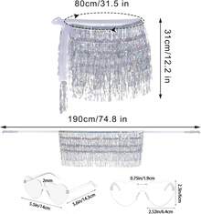 Sequin Belly Dance Scarf Tassel Wrap Sparkly Fringe Skirt With Pair Heart Party Rave Costume Women - Silver - View 4
