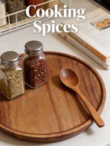 1pc 360° Rotating Tray, Rotating Round Wooden Plate, Kitchen Storage, Bathroom Decor Plate, Rotating Tea Tray, Rotating Kitchen Storage Dish, Suitable For Cabinet, Kitchen Countertop, Pantry, Non-Slip For Kitchen Organization, Tabletop Decor, Ramadan Decor, Holiday Gift