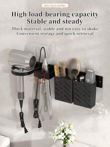 壁挂式吹风机支架，无需钻孔浴室吹风机收纳架，直发器和卷发棒整理架（适用于美发沙龙浴室），浴室置物架，浴室收纳整理，浴室配件，房间装饰，返校必备 - 彩色 - 查看 9