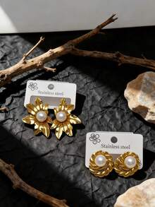 36pcs/24pcs/12pcs Women's Retro Gold Pearl Earrings Set - 14K Women's Faux Pearl Gold-Plated Stud Earrings, Creative Irregular Geometric Earrings, Pearl Heart-Shaped Earrings, Pearl Flower Earrings, Oval Earrings, It Meets Your Needs For Parties, Weddings, Dinners And Daily Wear. It Is The Best Choice - An Elegant Jewelry Set, Fashionable Jewelry - Multicolor - View 7