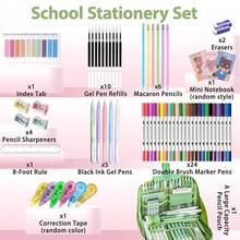 56 PCS Aesthetic Schoolsss Supplies With Large Pencil Case, 24 Double Brush Marker Pens, 5 Black Ink Gel Pens, 6 Macaron Pencils, 4 Sharpeners, Sticky Notes, Ruler, Erasers, Stationery Gift - Green - 查看 3