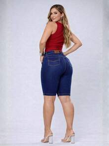 Plus Size Denim Shorts - Màu xanh lam - Xem 3