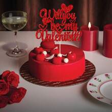 1pc Red & Pink "Will You Be My Valentine?" Cake Topper, Decoration For Valentine's Day Proposal Party - Red - View 9