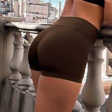 Calcinha Boxer Feminina Shorts Sem Costura Cintura Alta Lisa Segunda Pele Estilo Box Shortinho - Castanho - Visão 5