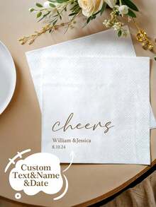 20/40pcs Customizable Text, Name And Date Printed Napkins, Personalized Wedding Napkins, Disposable Decorative Napkins, Suitable For Wedding Receptions, Anniversary, Engagement Party, Valentine's Day, Tea Room, Home, Garden, Office, And Other Occasions Such As Anniversary, Valentine's Day, Mother's Day, Birthday, Father's Day, Graduation, Wedding, Housewarming, Ideal For Creating A Warm Atmosphere And Commemorating Special Occasions. - White - View 8