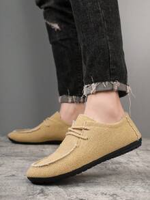 Spring New Men's Shoes, Men's Linen Canvas Shoes, Casual Lace-Up Lightweight Daily Work Shoes - Khaki - View 6