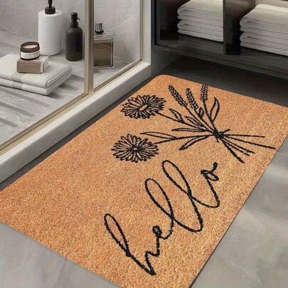 1pc Handmade Hello Floral Rubber Non-Slip Doormat - Water Absorbent & Machine Washable Indoor/Outdoor Mat For Birthday Anniversaries, Valentine's Day, Thanksgiving, Christmas, Halloween, Wedding, New Year Gifts Provide, Ideal Gifts For Her, Him, Family Members, Boyfriends, Girlfriends, Fathers, Family Members, Mothers, Lovers, Daughters, Sons, Grandfathers, Grandmothers, Friends, Classmates And Pets.Sofa, Bed, Car, Bedroom, Living Room, Office, Outdoor Camping,  Wall Decoration, Bedroom Decor, , Fall Decor, Fall Decorations For Home, Christmas Party Theme Mat , Christmas Decor, Office Decorations