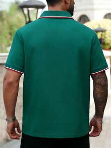Men's Golf Polo Shirt, Fashion Business Casual Printed Short Sleeve Polo With Button Design - Green - View 2