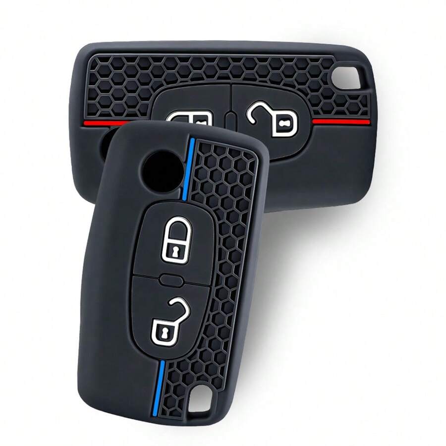 适用于雪铁龙 C2 C3 C4 C5 C6 Xsara Berlingo、标致 207 307 308 407 607 807 的优质硅胶汽车钥匙套 - 防震、防尘、防刮，全方位保护钥匙壳，柔软耐用材质，完美贴合汽车钥匙 - A - 查看 1