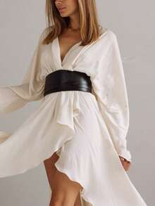 Women's Leather Wide Belt, Fashionable Wrap-Style Black Waist Cincher, Vintage Punk Style, Perfect For Dresses, Blouses, And Shirt Outfits - 彩色 - 查看 4