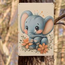 Vintage Little Blue Elephant Metal Tin Sign - Charming Wall Art With Adorable Elephant & Floral Design, Perfect For Home, Bars, Cafes, Garages, And Holiday Gifts, 12x8 Inch, Elephant Decor - White - View 1