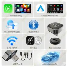 二合一无线CarPlay和Android Auto适配器，即插即用CarPlay转换器，快速自动连接，无延迟，设计小巧，兼容和安卓设备，配备USB/USB-C接口，支持无线Android Auto，升级车载音响，时尚汽车配件，提供高品质音频，无需电池 - A - 查看 6