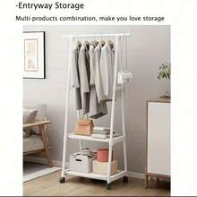 1个带滚轮的衣物收纳架，三角形衣帽架，晾衣杆，晾衣架 - 多功能衣物整理架，带2层储物架，耐用节省空间衣柜架，适用于家庭、办公室或宿舍的衣架（易于组装，可移动）