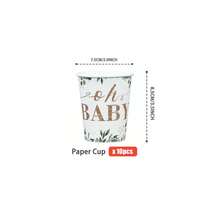 白色底绿色叶子“Oh Baby”花瓣形一次性餐盘、餐巾纸、杯子套装 - 一次性派对套装，可供25位客人使用，一次性纸盘派对用品，适用于生日、婚礼、主题派对、家庭野餐 - 彩色 - 查看 12