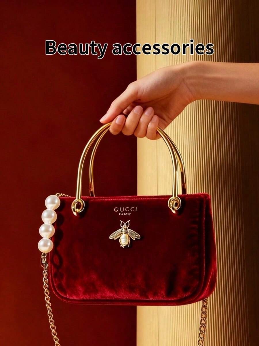 Gucci 女士单肩包，配红色珍珠手柄和金色蜜蜂图案，优雅大容量斜挎包，完美的情人节礼物 - 137881974 - 查看 1