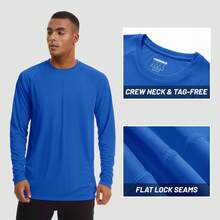 KEFITEVD Men's Long Sleeve Shirts UPF 50+ UV Sun Protection Athletic Shirts For Hiking Running Workout Rash Guard - 彩藍色 - 查看 3