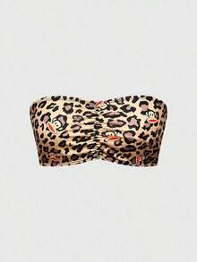 Paul X ROMWE 3pcs/Set Cartoon Pattern & Leopard Print Crop Tube Top Bra Set - 軍綠色 - 查看 4